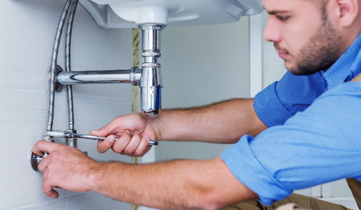 plumber working under sink